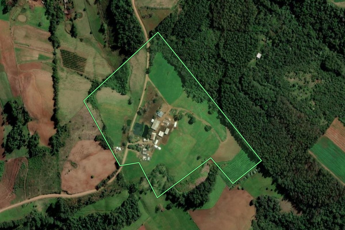 Imagem de satélite do imóvel rural em Alpestre (RS), com o contorno declarado no CAR desenhado por cima.