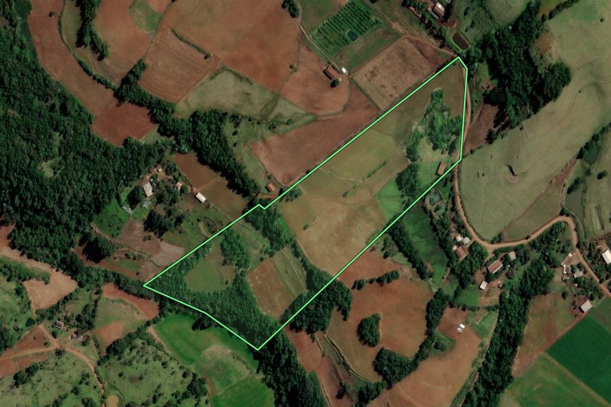 Imagem de satélite do imóvel rural em Alpestre (RS), com o contorno declarado no CAR desenhado por cima.