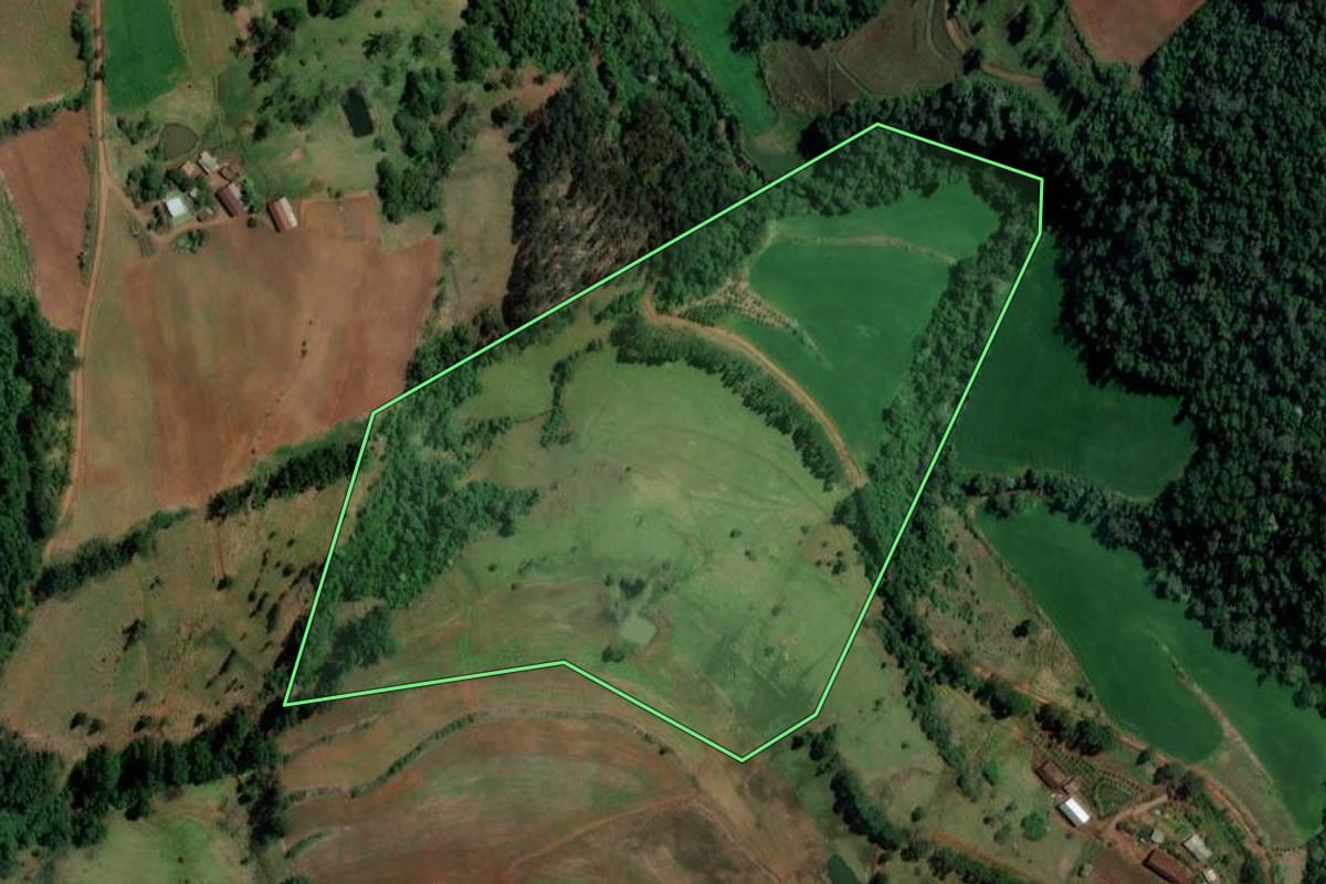 Imagem de satélite do imóvel rural em Alpestre (RS), com o contorno declarado no CAR desenhado por cima.