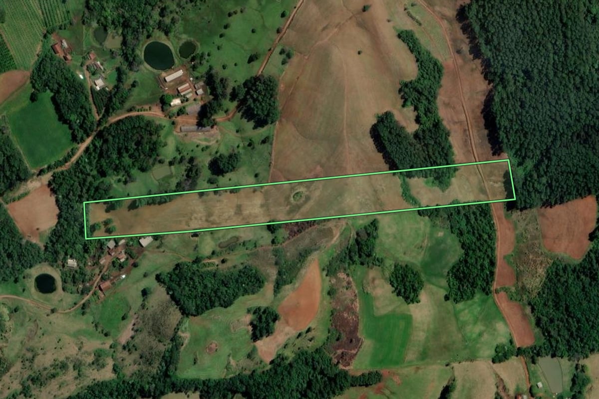 Imagem de satélite do imóvel rural em Alpestre (RS), com o contorno declarado no CAR desenhado por cima.