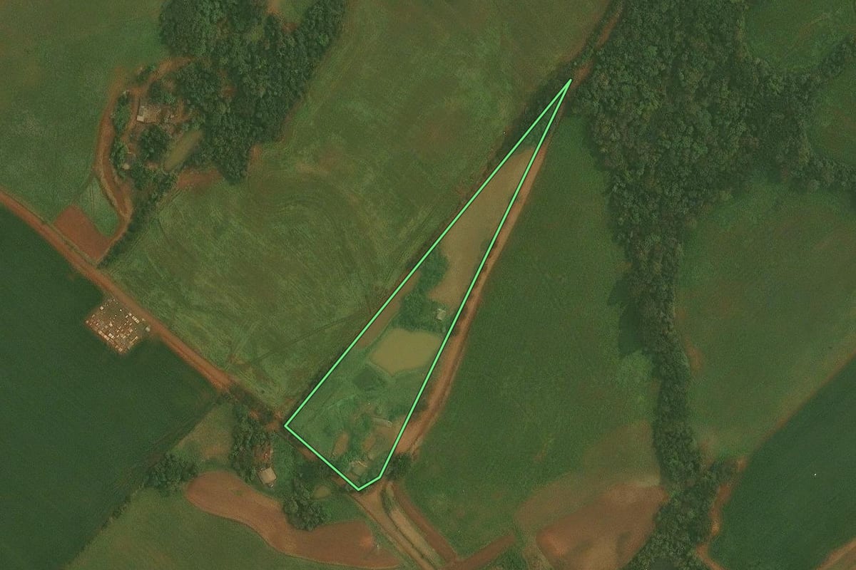 Imagem de satélite do imóvel rural em Alto Alegre (RS), com o contorno declarado no CAR desenhado por cima.