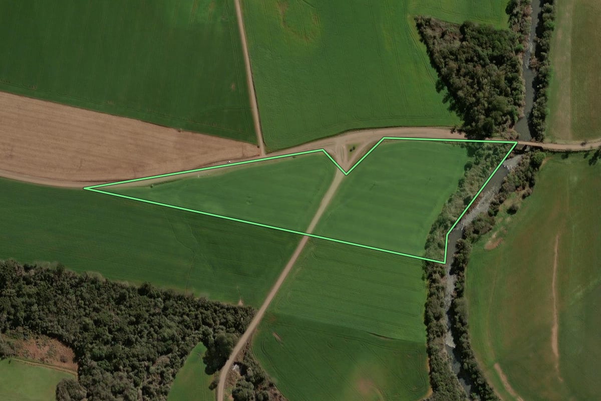Imagem de satélite do imóvel rural em Alto Alegre (RS), com o contorno declarado no CAR desenhado por cima.