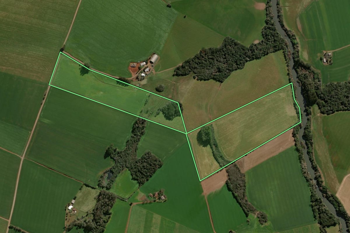 Imagem de satélite do imóvel rural em Alto Alegre (RS), com o contorno declarado no CAR desenhado por cima.