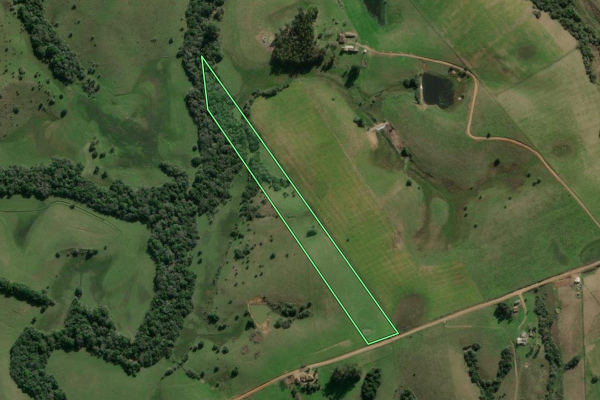 Imagem de satélite do imóvel rural em Amaral Ferrador (RS), com o contorno declarado no CAR desenhado por cima.