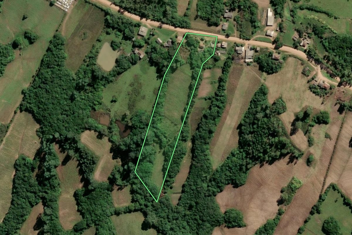 Imagem de satélite do imóvel rural em Amaral Ferrador (RS), com o contorno declarado no CAR desenhado por cima.