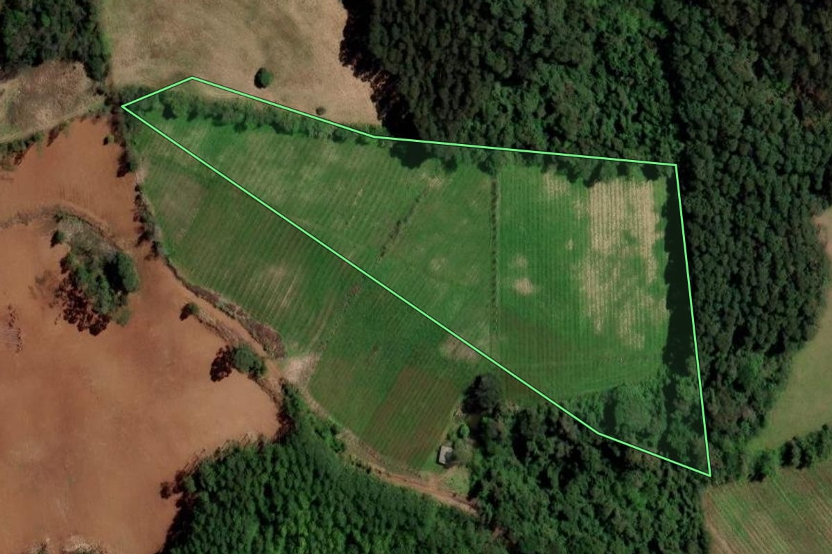 Imagem de satélite do imóvel rural em Ametista do Sul (RS), com o contorno declarado no CAR desenhado por cima.