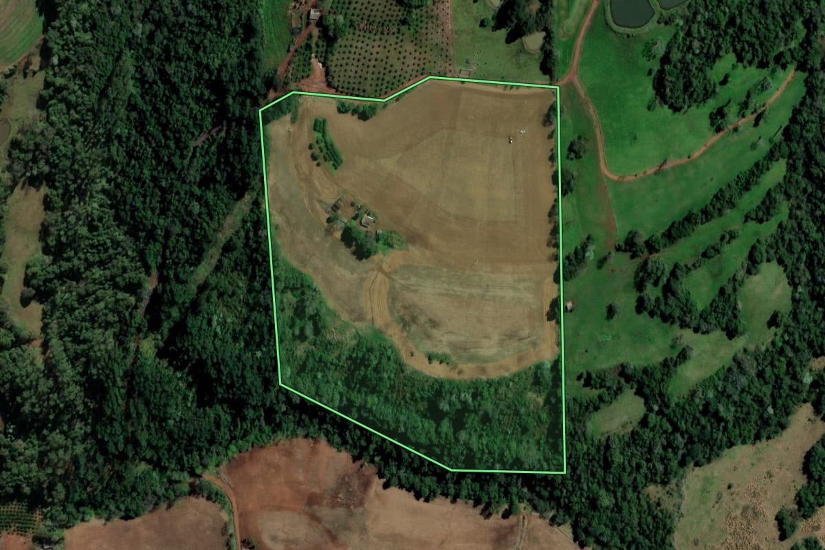 Imagem de satélite do imóvel rural em Ametista do Sul (RS), com o contorno declarado no CAR desenhado por cima.