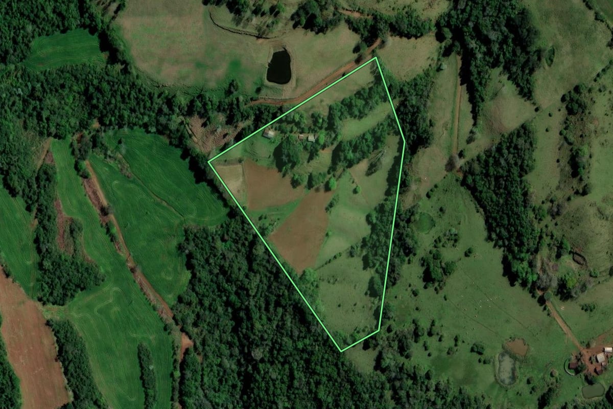 Imagem de satélite do imóvel rural em Ametista do Sul (RS), com o contorno declarado no CAR desenhado por cima.