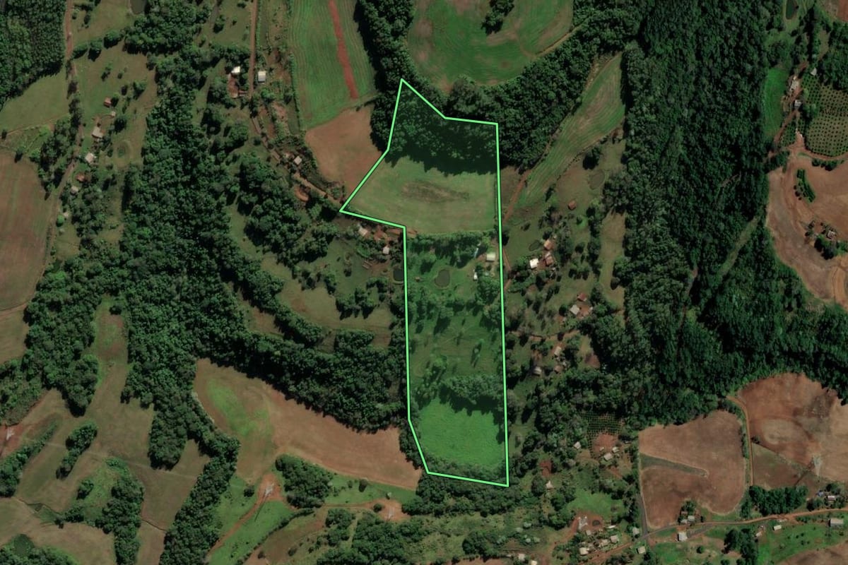 Imagem de satélite do imóvel rural em Ametista do Sul (RS), com o contorno declarado no CAR desenhado por cima.