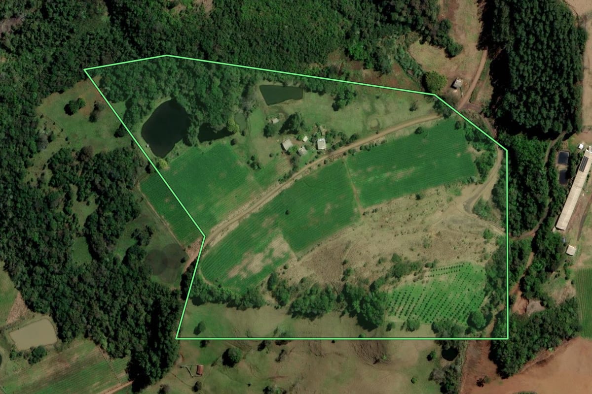 Imagem de satélite do imóvel rural em Ametista do Sul (RS), com o contorno declarado no CAR desenhado por cima.