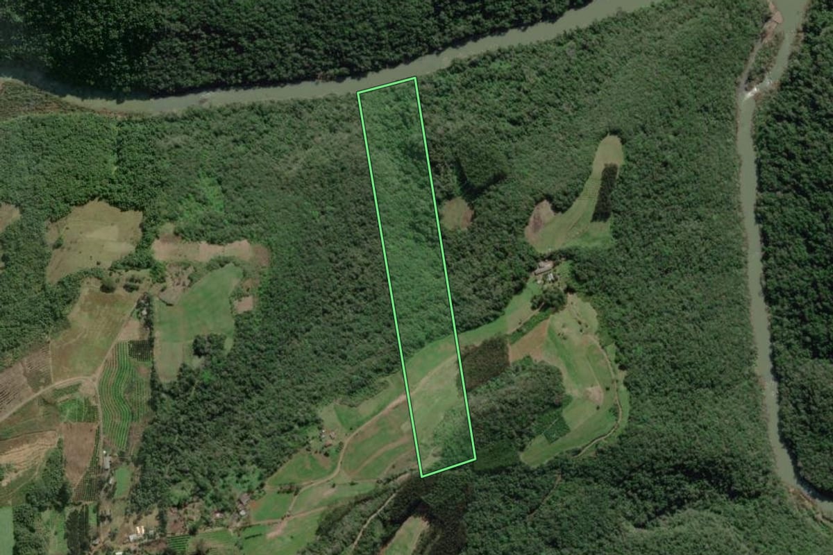 Imagem de satélite do imóvel rural em Anta Gorda (RS), com o contorno declarado no CAR desenhado por cima.
