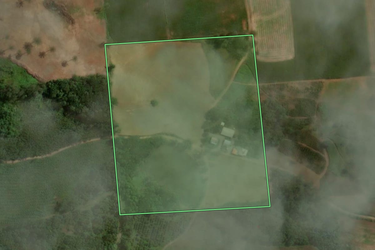 Imagem de satélite do imóvel rural em Anta Gorda (RS), com o contorno declarado no CAR desenhado por cima.