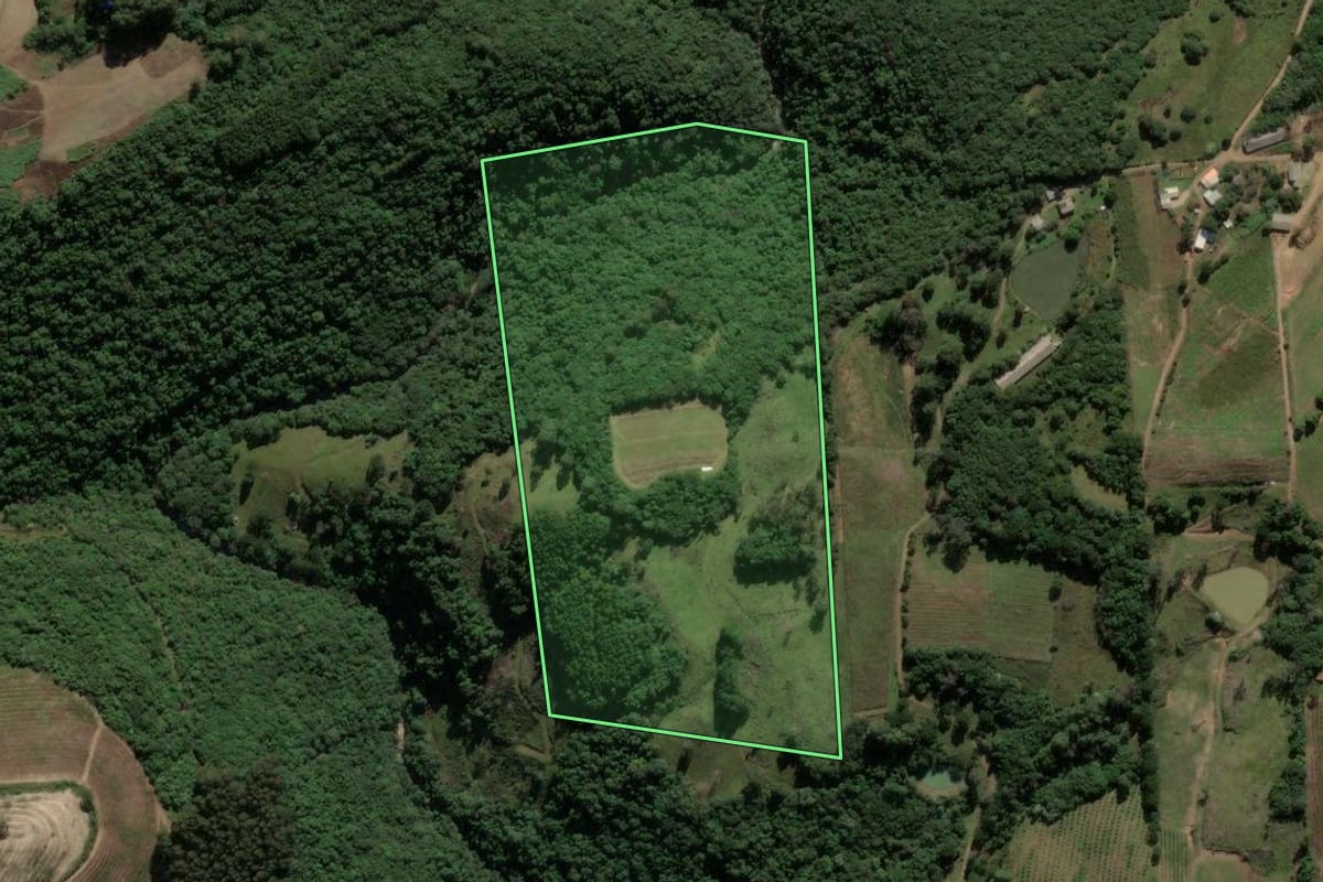 Imagem de satélite do imóvel rural em Antônio Prado (RS), com o contorno declarado no CAR desenhado por cima.
