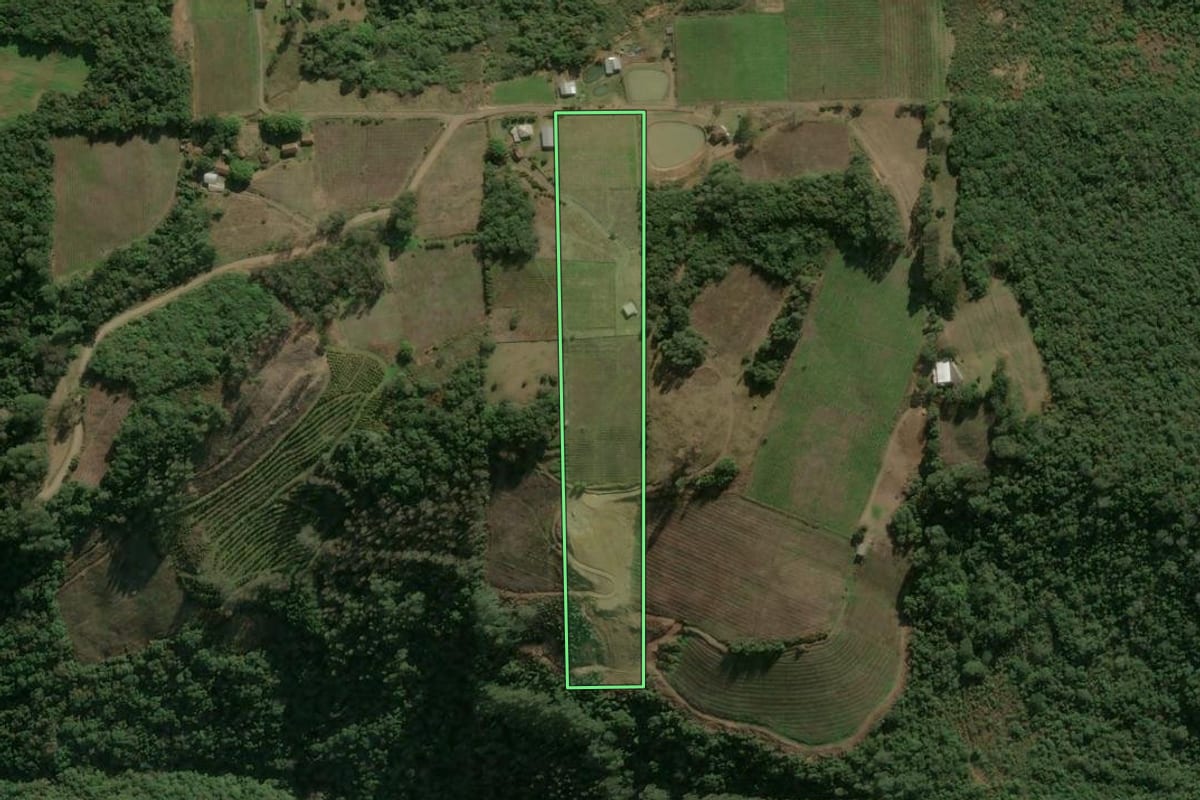 Imagem de satélite do imóvel rural em Antônio Prado (RS), com o contorno declarado no CAR desenhado por cima.
