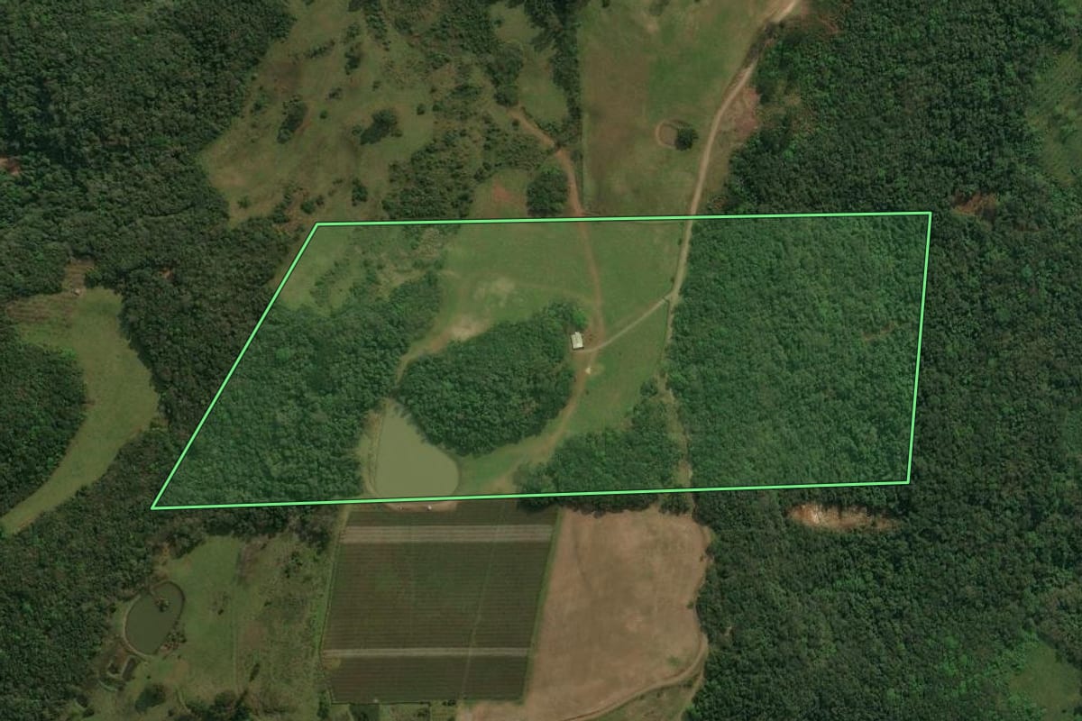 Imagem de satélite do imóvel rural em Antônio Prado (RS), com o contorno declarado no CAR desenhado por cima.