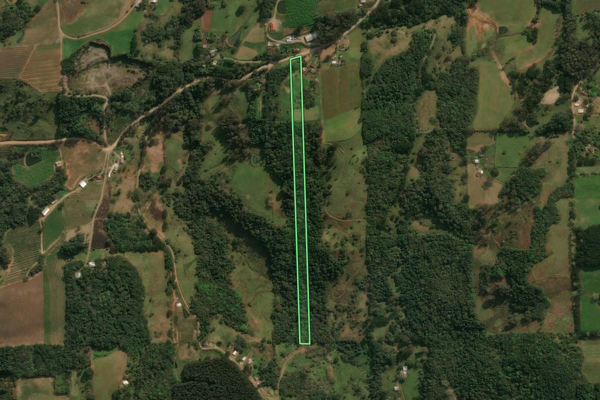 Imagem de satélite do imóvel rural em Antônio Prado (RS), com o contorno declarado no CAR desenhado por cima.
