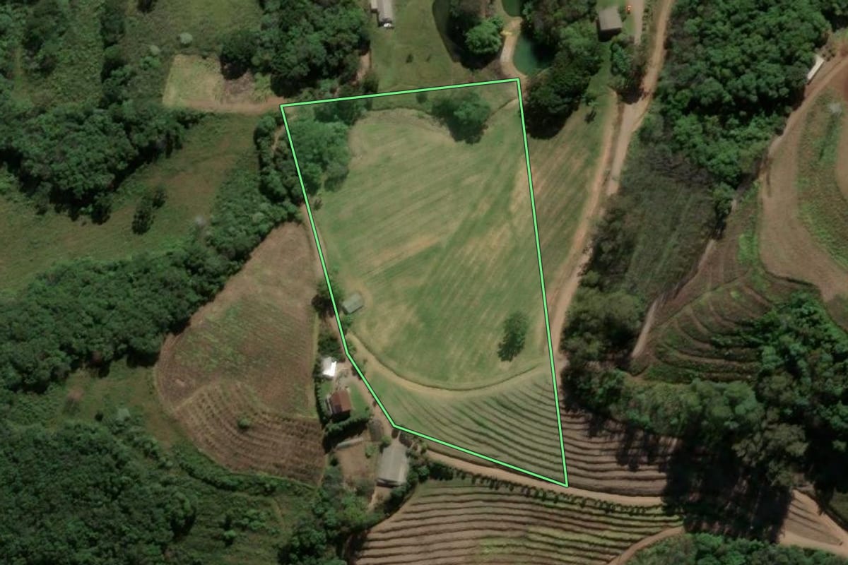 Imagem de satélite do imóvel rural em Antônio Prado (RS), com o contorno declarado no CAR desenhado por cima.