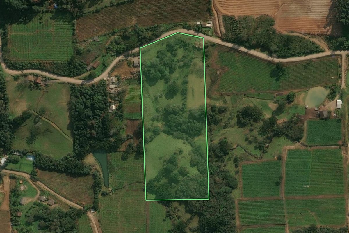 Imagem de satélite do imóvel rural em Antônio Prado (RS), com o contorno declarado no CAR desenhado por cima.