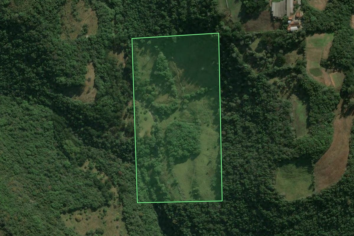 Imagem de satélite do imóvel rural em Antônio Prado (RS), com o contorno declarado no CAR desenhado por cima.