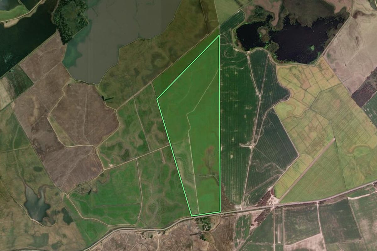 Imagem de satélite do imóvel rural em Arambaré (RS), com o contorno declarado no CAR desenhado por cima.
