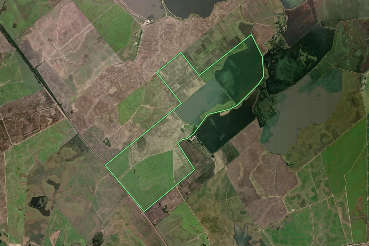 Imagem de satélite do imóvel rural em Arambaré (RS), com o contorno declarado no CAR desenhado por cima.