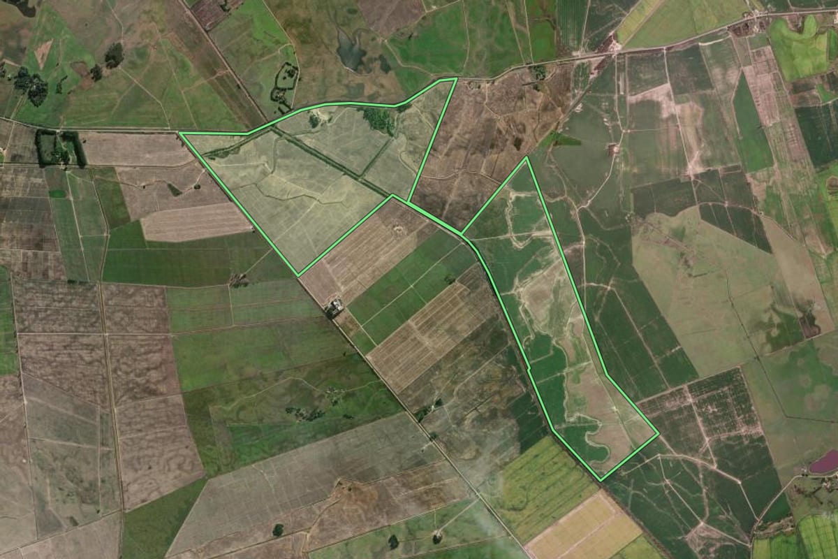 Imagem de satélite do imóvel rural em Arambaré (RS), com o contorno declarado no CAR desenhado por cima.