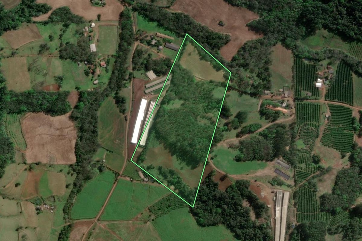 Imagem de satélite do imóvel rural em Aratiba (RS), com o contorno declarado no CAR desenhado por cima.