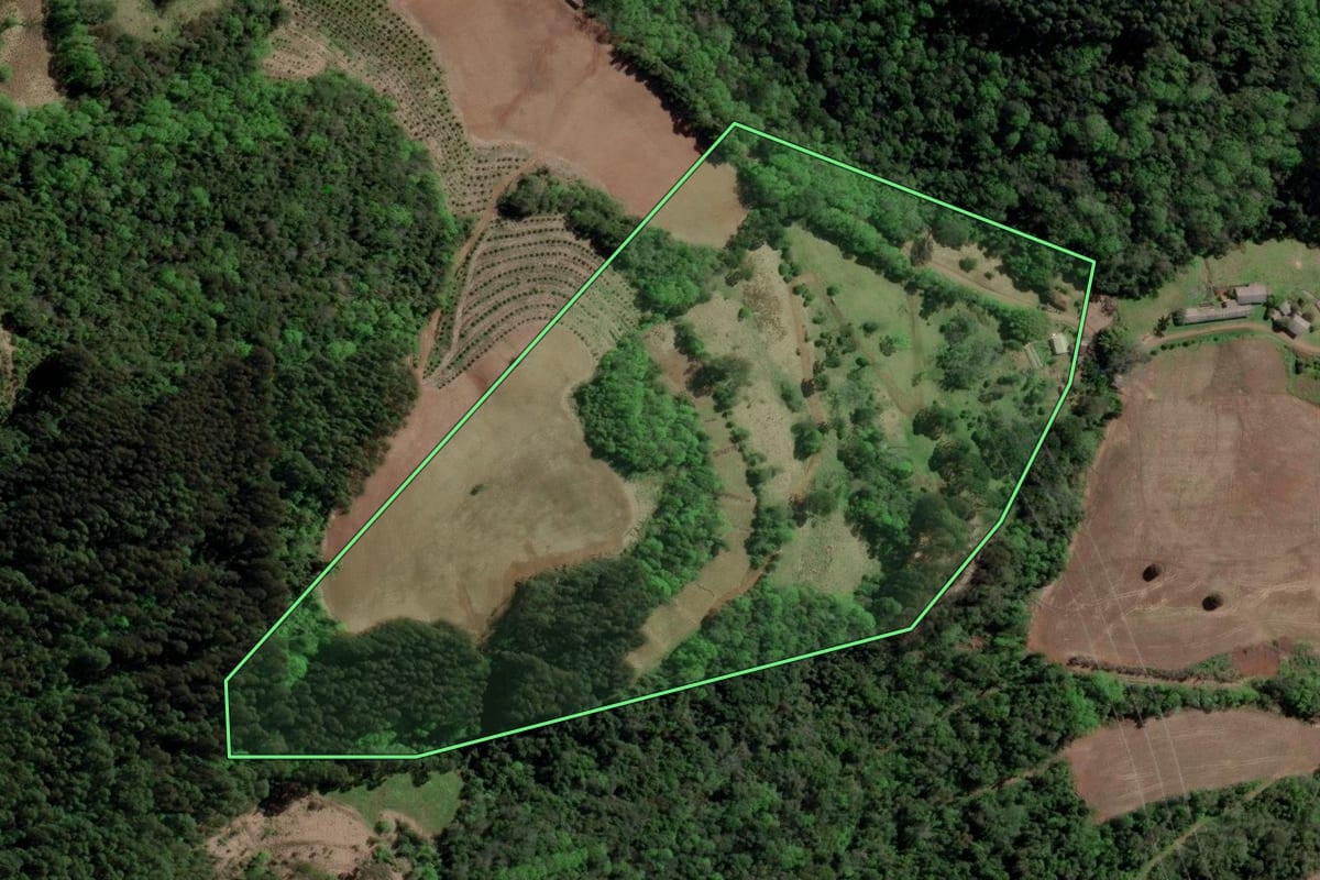 Imagem de satélite do imóvel rural em Aratiba (RS), com o contorno declarado no CAR desenhado por cima.