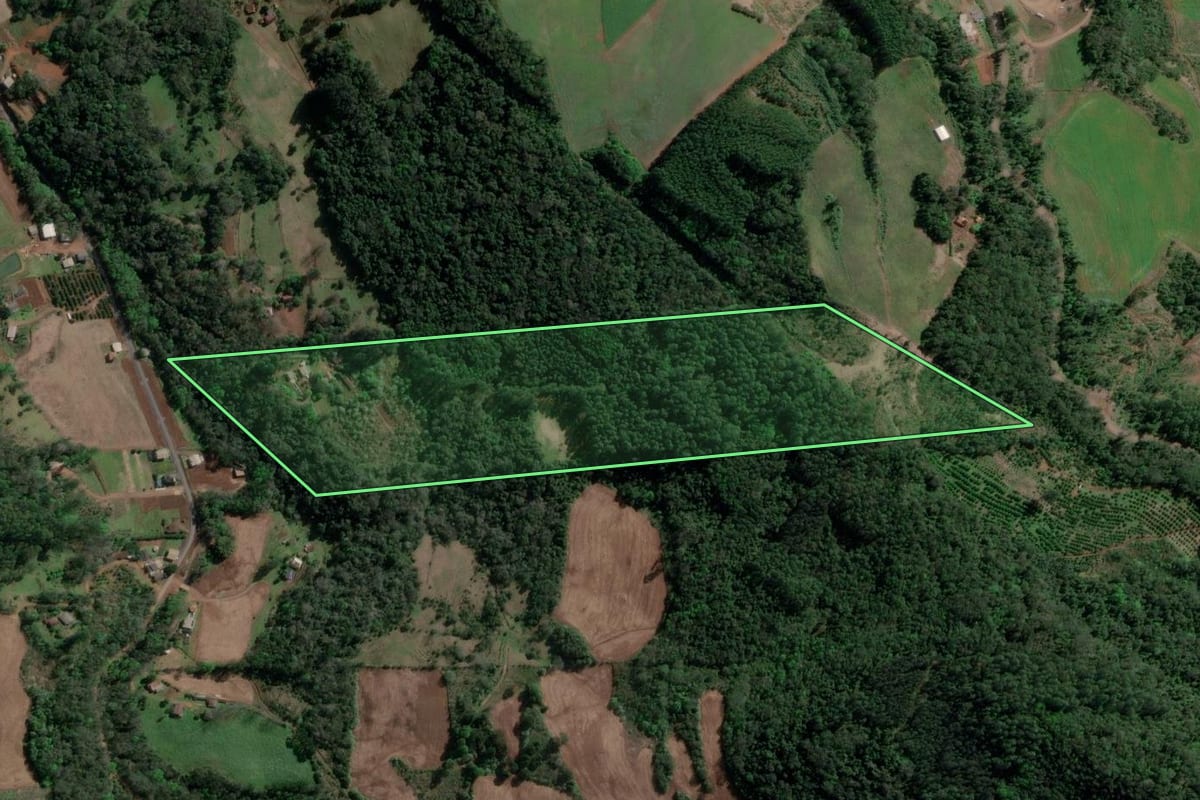 Imagem de satélite do imóvel rural em Aratiba (RS), com o contorno declarado no CAR desenhado por cima.