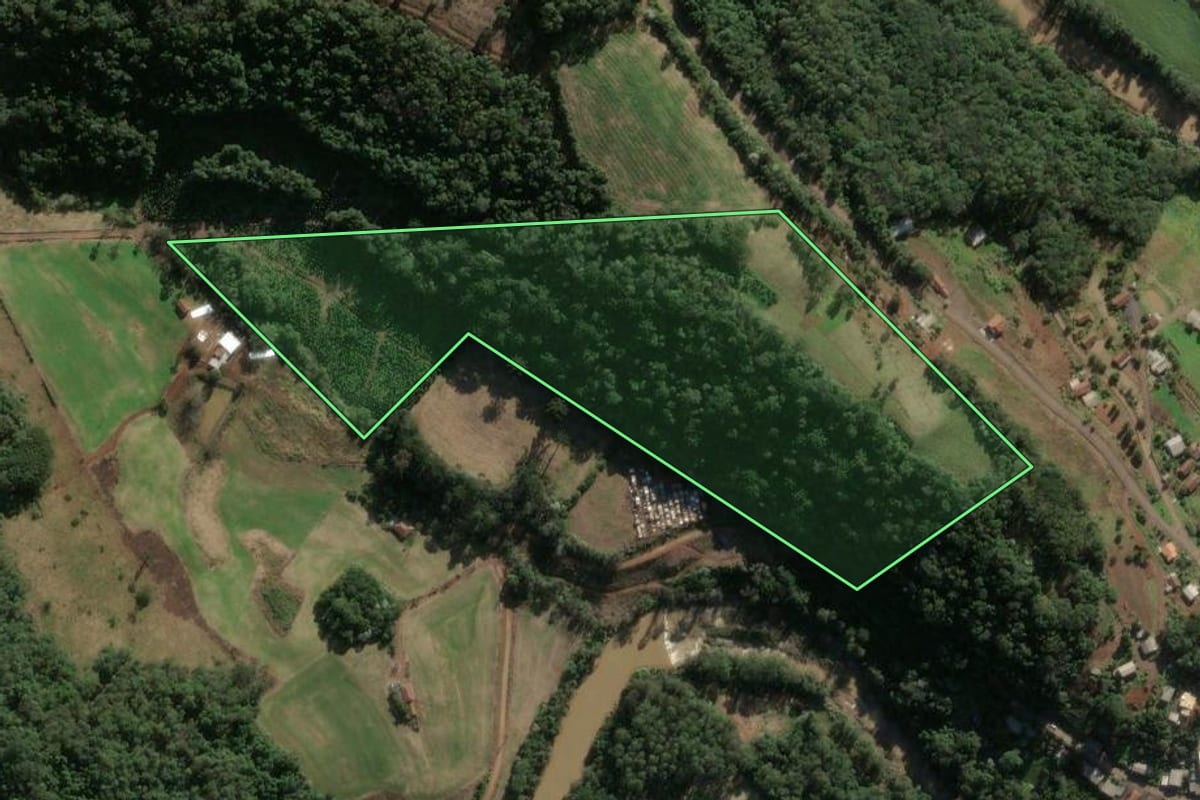 Imagem de satélite do imóvel rural em Aratiba (RS), com o contorno declarado no CAR desenhado por cima.