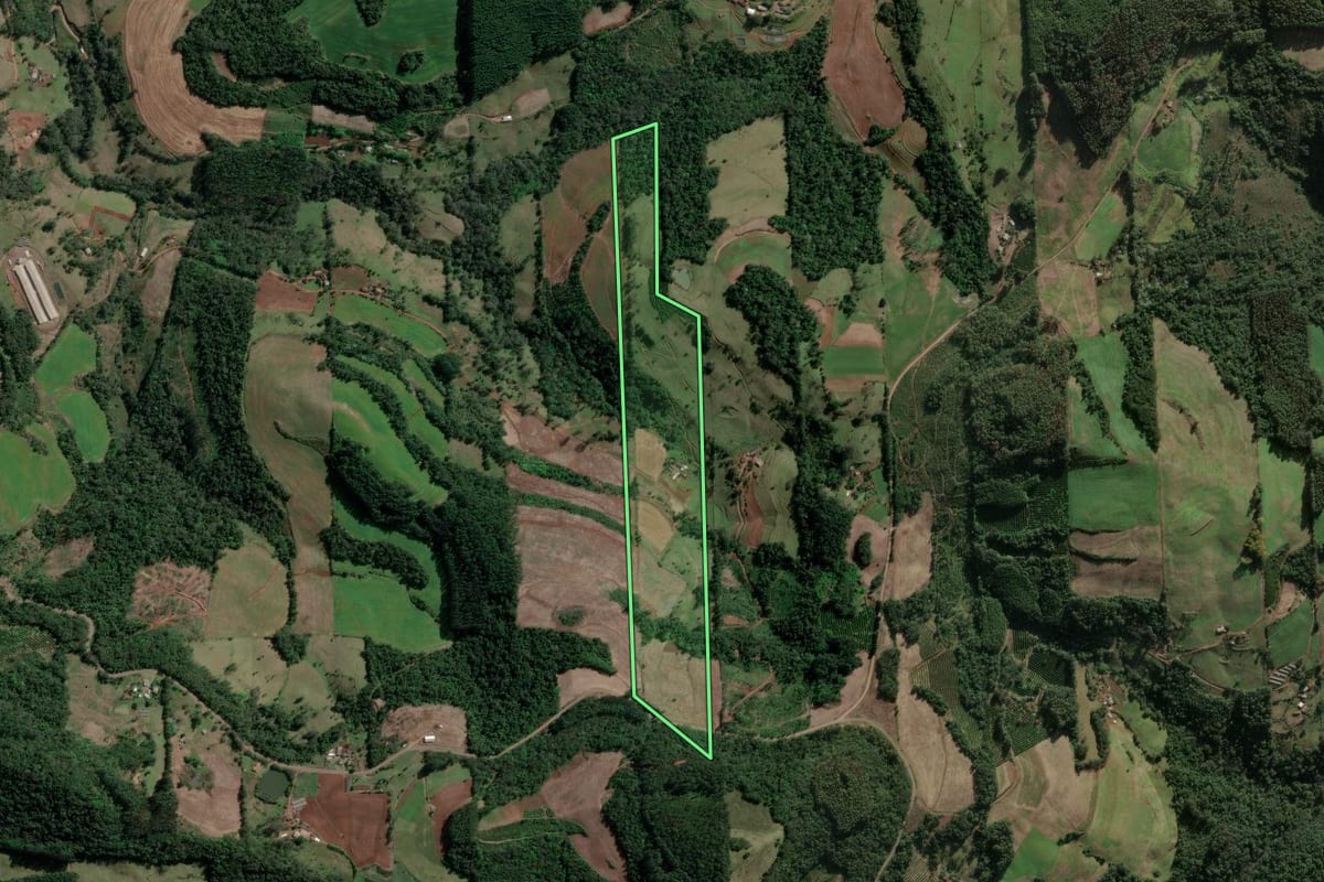 Imagem de satélite do imóvel rural em Aratiba (RS), com o contorno declarado no CAR desenhado por cima.