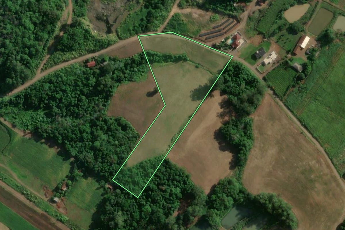 Imagem de satélite do imóvel rural em Arroio do Meio (RS), com o contorno declarado no CAR desenhado por cima.