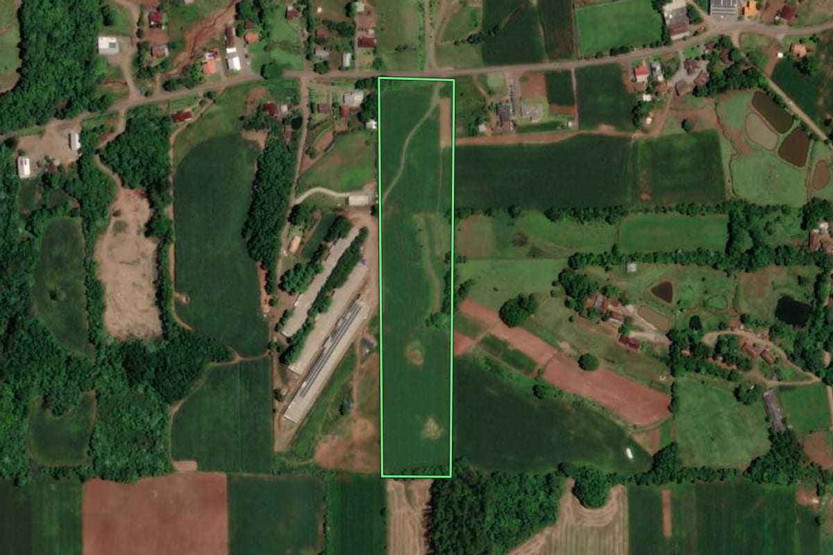 Imagem de satélite do imóvel rural em Arroio do Meio (RS), com o contorno declarado no CAR desenhado por cima.