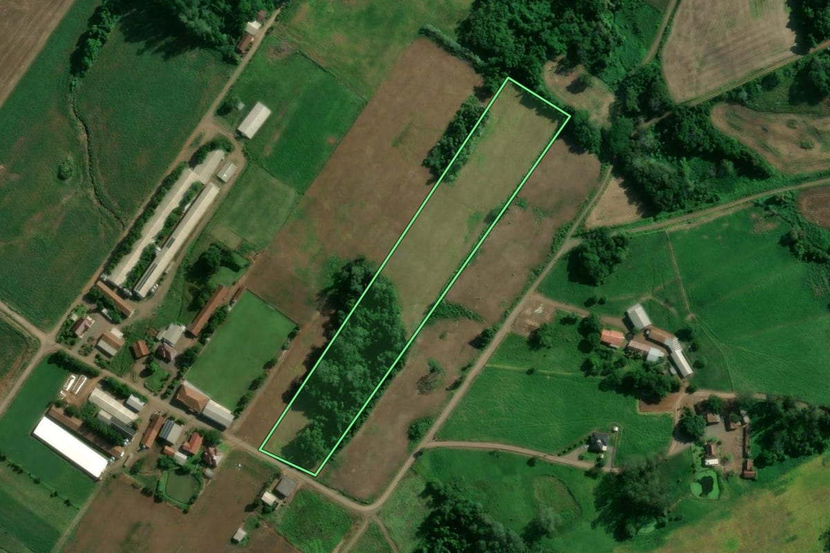 Imagem de satélite do imóvel rural em Arroio do Meio (RS), com o contorno declarado no CAR desenhado por cima.