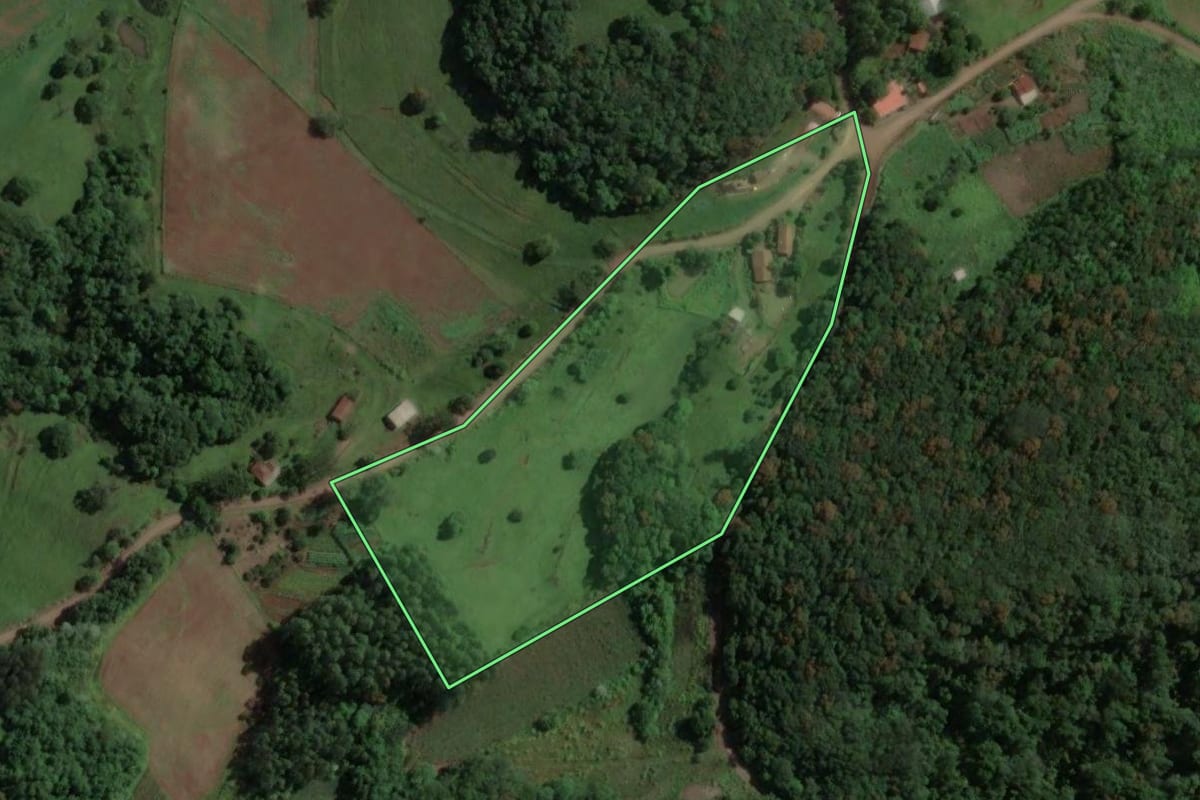 Imagem de satélite do imóvel rural em Arroio do Meio (RS), com o contorno declarado no CAR desenhado por cima.