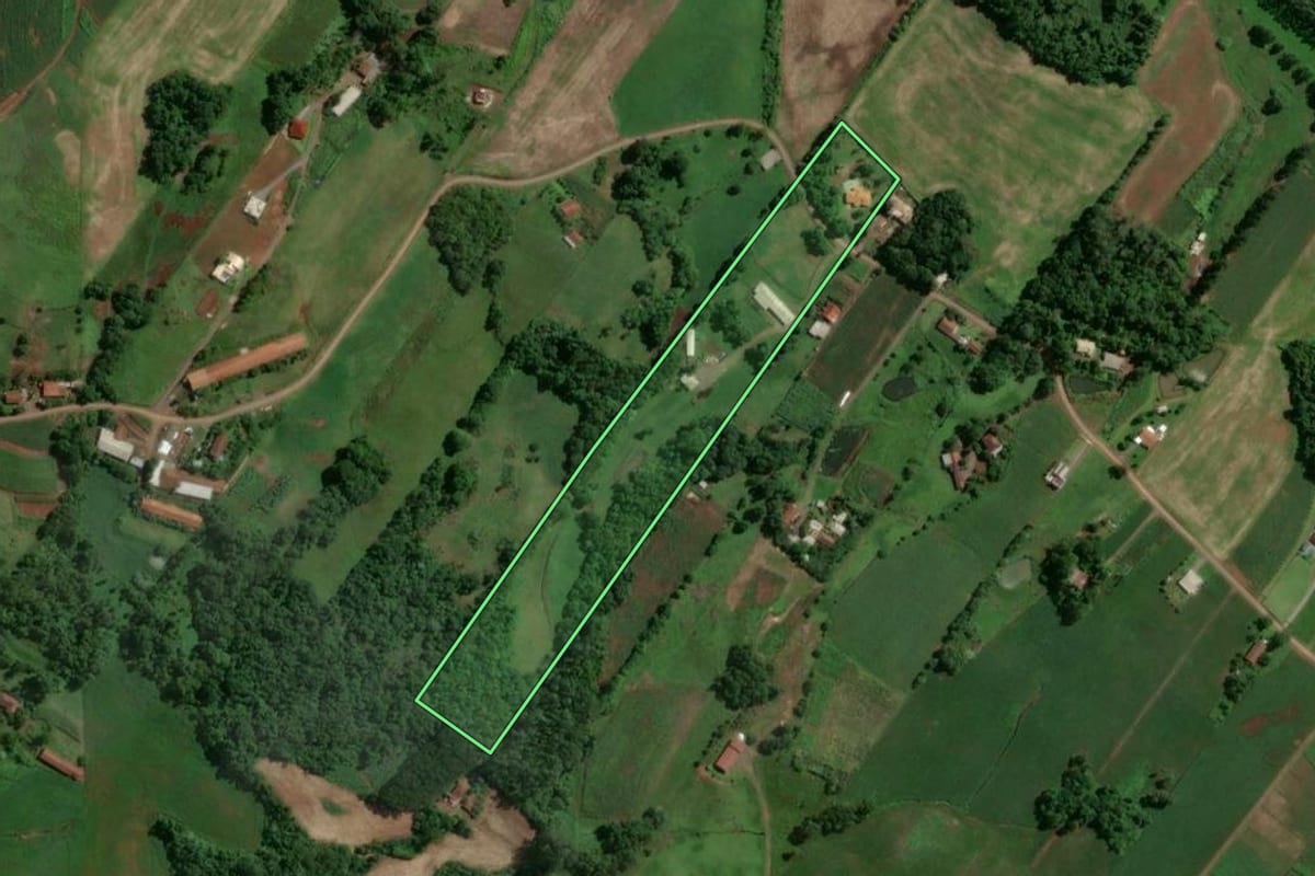 Imagem de satélite do imóvel rural em Arroio do Meio (RS), com o contorno declarado no CAR desenhado por cima.
