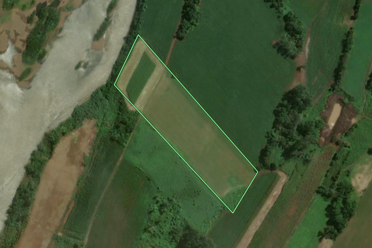 Imagem de satélite do imóvel rural em Arroio do Meio (RS), com o contorno declarado no CAR desenhado por cima.