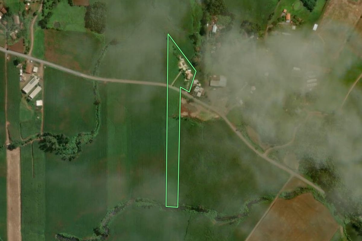 Imagem de satélite do imóvel rural em Arroio do Meio (RS), com o contorno declarado no CAR desenhado por cima.