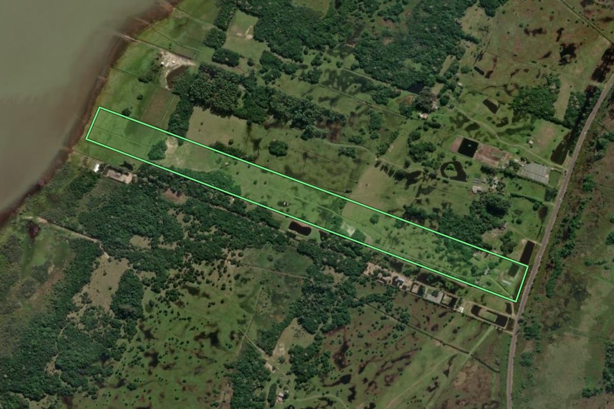 Imagem de satélite do imóvel rural em Arroio do Sal (RS), com o contorno declarado no CAR desenhado por cima.
