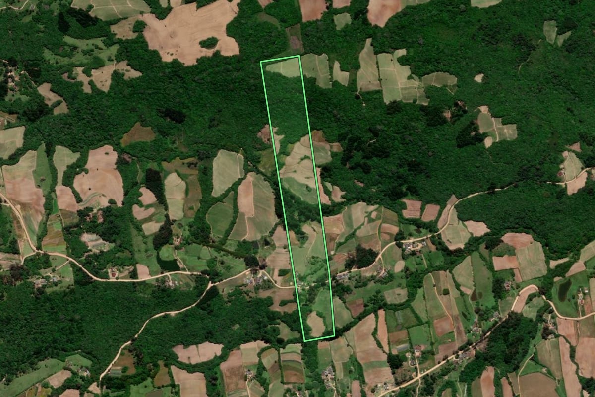 Imagem de satélite do imóvel rural em Arroio do Padre (RS), com o contorno declarado no CAR desenhado por cima.