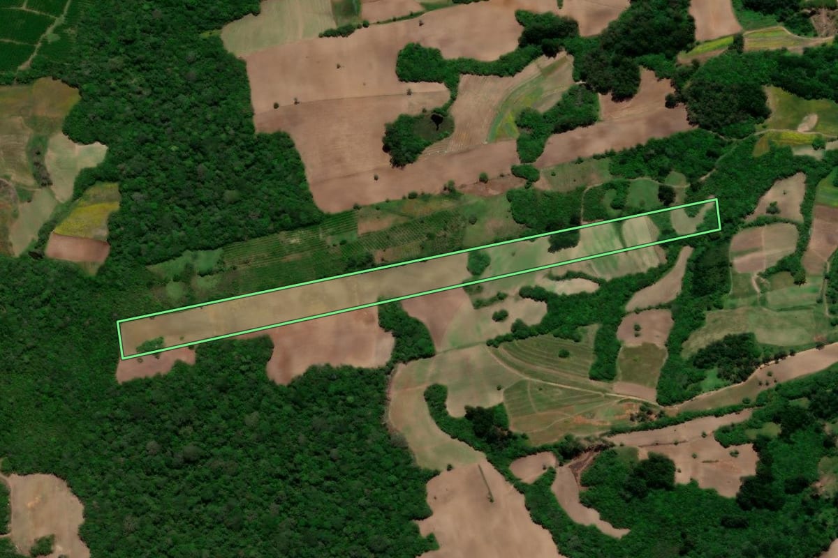 Imagem de satélite do imóvel rural em Arroio do Padre (RS), com o contorno declarado no CAR desenhado por cima.
