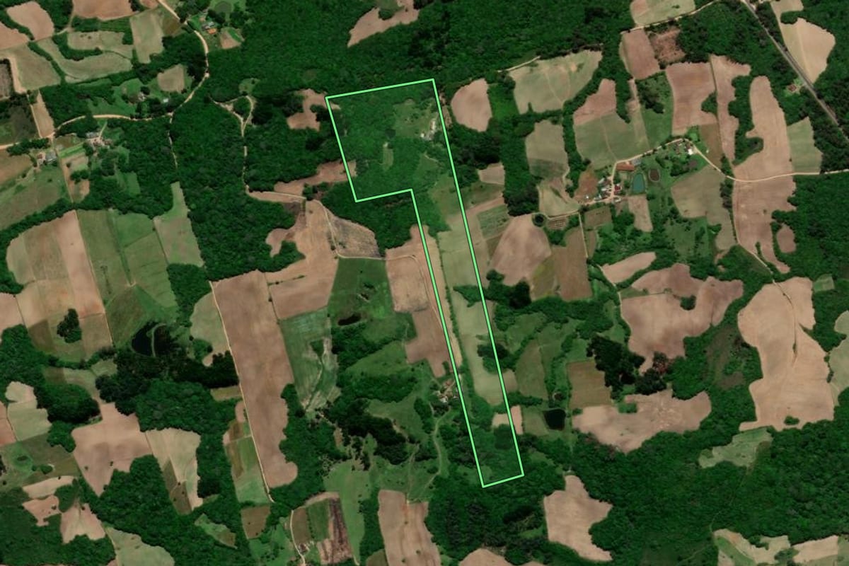 Imagem de satélite do imóvel rural em Arroio do Padre (RS), com o contorno declarado no CAR desenhado por cima.