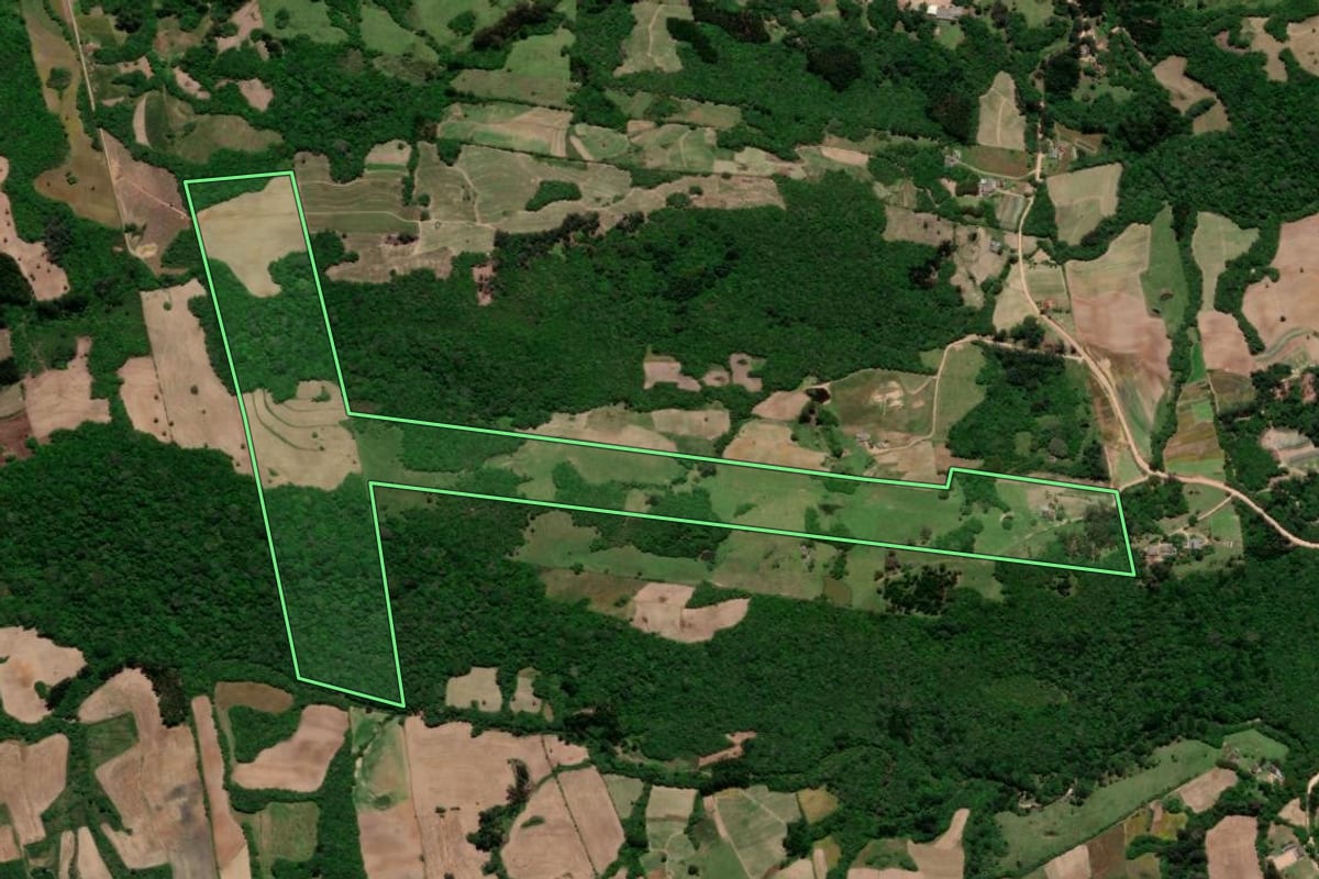 Imagem de satélite do imóvel rural em Arroio do Padre (RS), com o contorno declarado no CAR desenhado por cima.