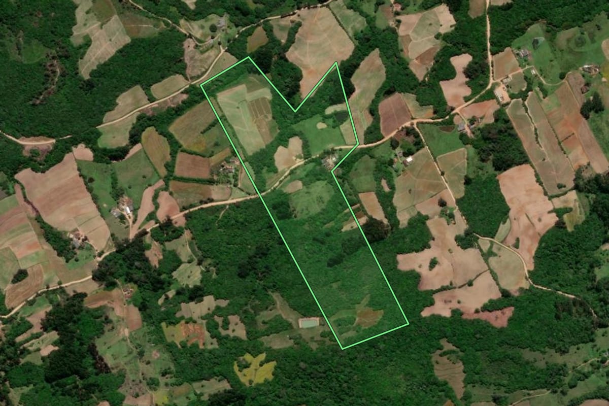 Imagem de satélite do imóvel rural em Arroio do Padre (RS), com o contorno declarado no CAR desenhado por cima.