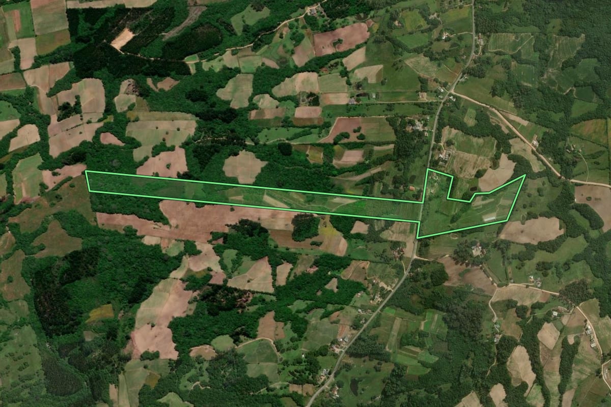 Imagem de satélite do imóvel rural em Arroio do Padre (RS), com o contorno declarado no CAR desenhado por cima.