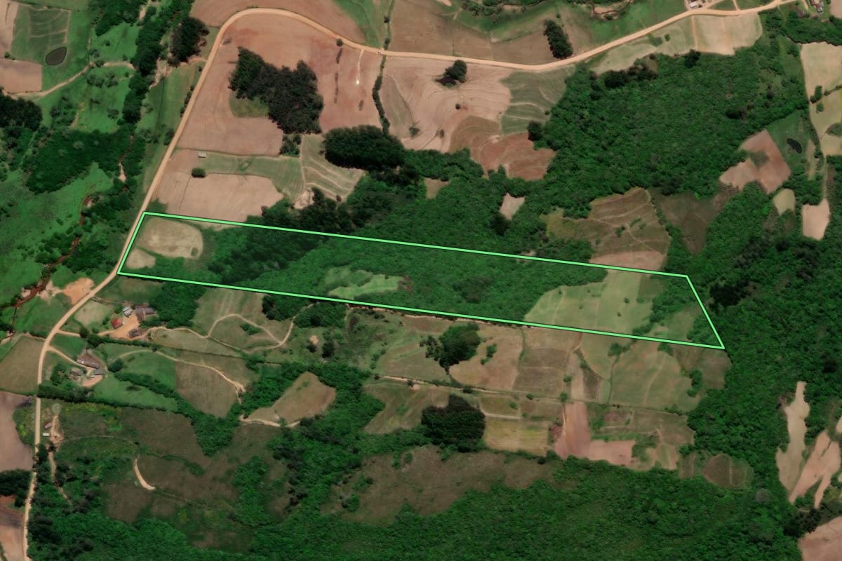 Imagem de satélite do imóvel rural em Arroio do Padre (RS), com o contorno declarado no CAR desenhado por cima.