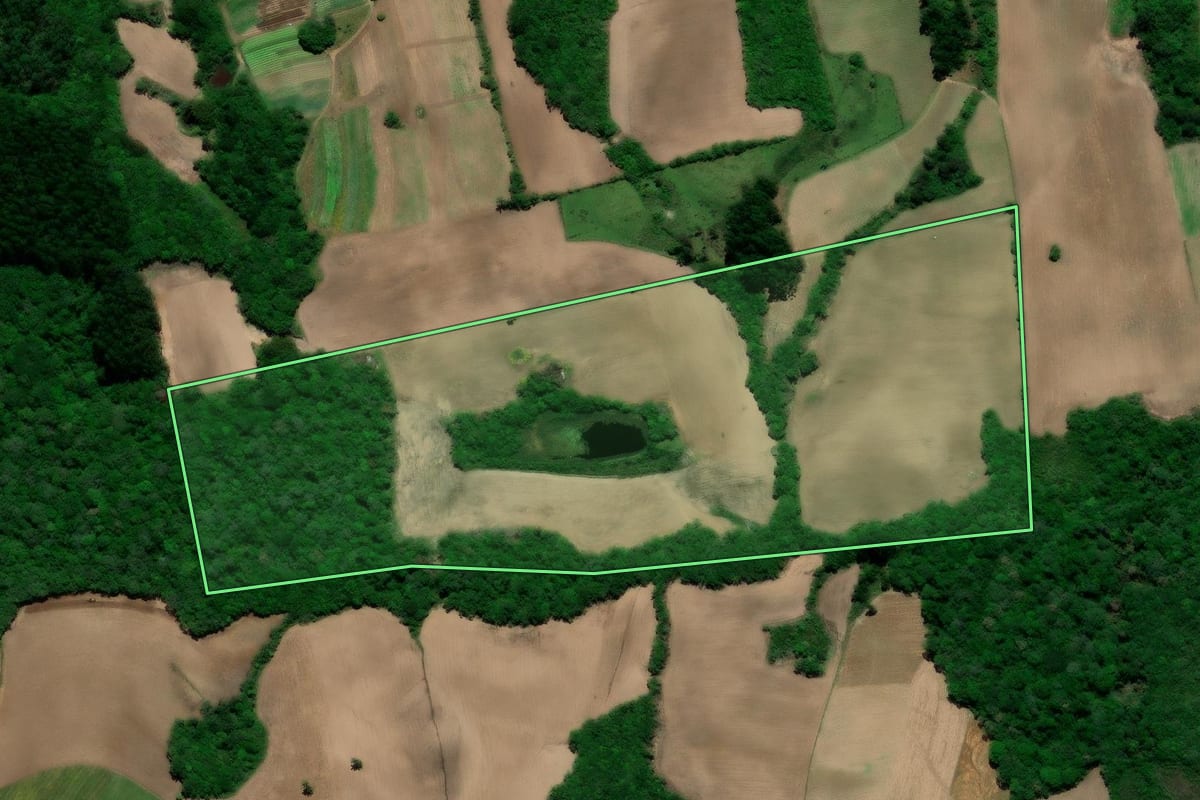 Imagem de satélite do imóvel rural em Arroio do Padre (RS), com o contorno declarado no CAR desenhado por cima.