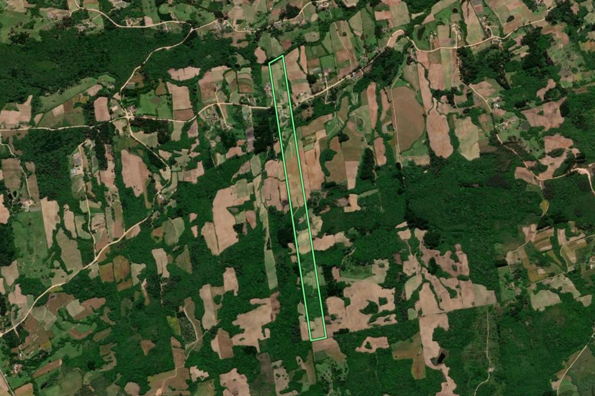Imagem de satélite do imóvel rural em Arroio do Padre (RS), com o contorno declarado no CAR desenhado por cima.