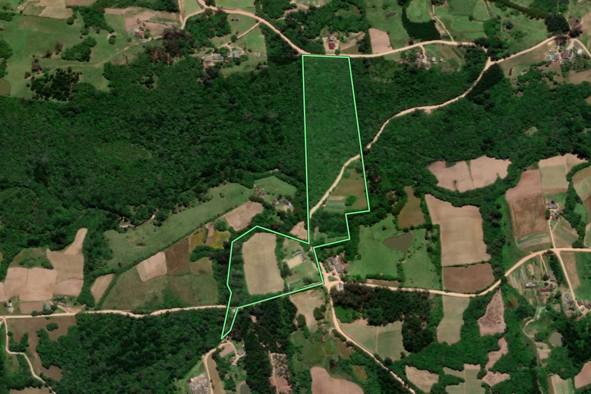Imagem de satélite do imóvel rural em Arroio do Padre (RS), com o contorno declarado no CAR desenhado por cima.