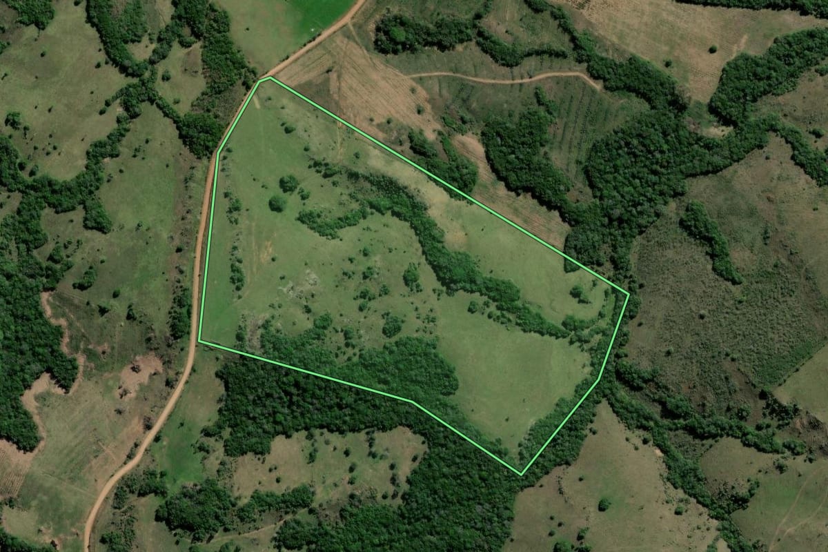 Imagem de satélite do imóvel rural em Arroio dos Ratos (RS), com o contorno declarado no CAR desenhado por cima.